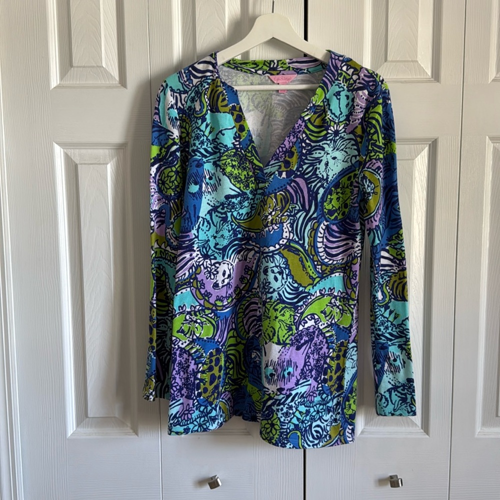 HTF Lilly Pulitzer Cat Print Tunic Long Sleeve Top